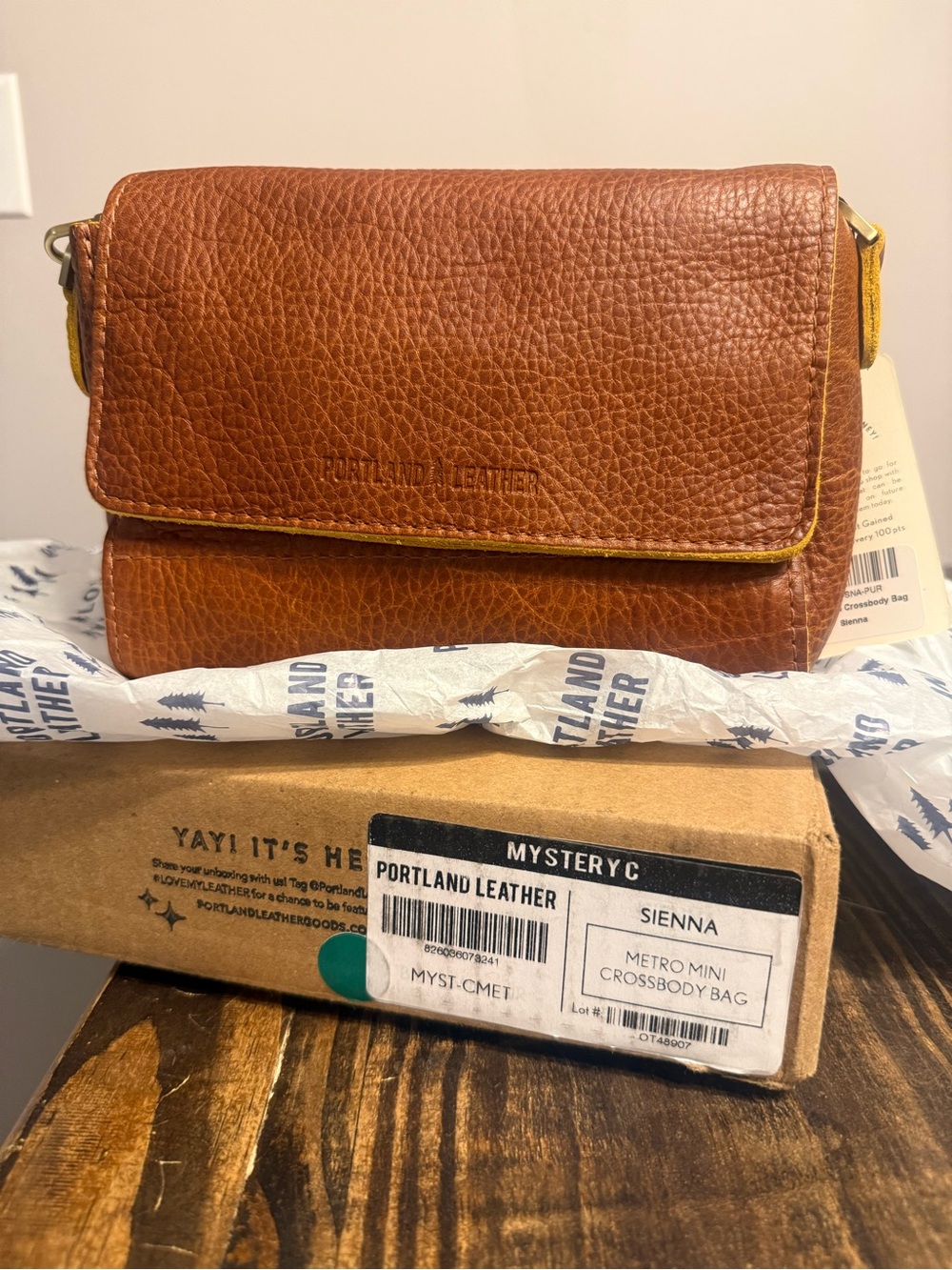 Portland Leather Goods mini Metro crossbody in sienna, NWT